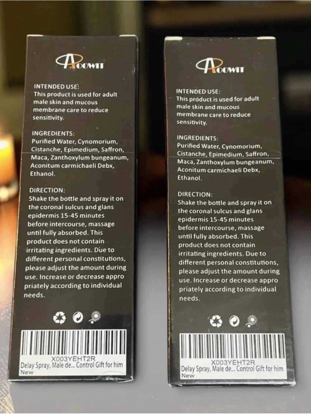 Aoowit Male Delay Spray 2 Boxes x .34 oz Topical Desensitizing Spray NEW NIB